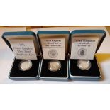 A 1986 1988 & 1991 silver proof £1 coins all with COA
