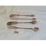 Two pairs of fiddle pattern sugar tongs 1813 by SH and 1857 by GA 95 gms