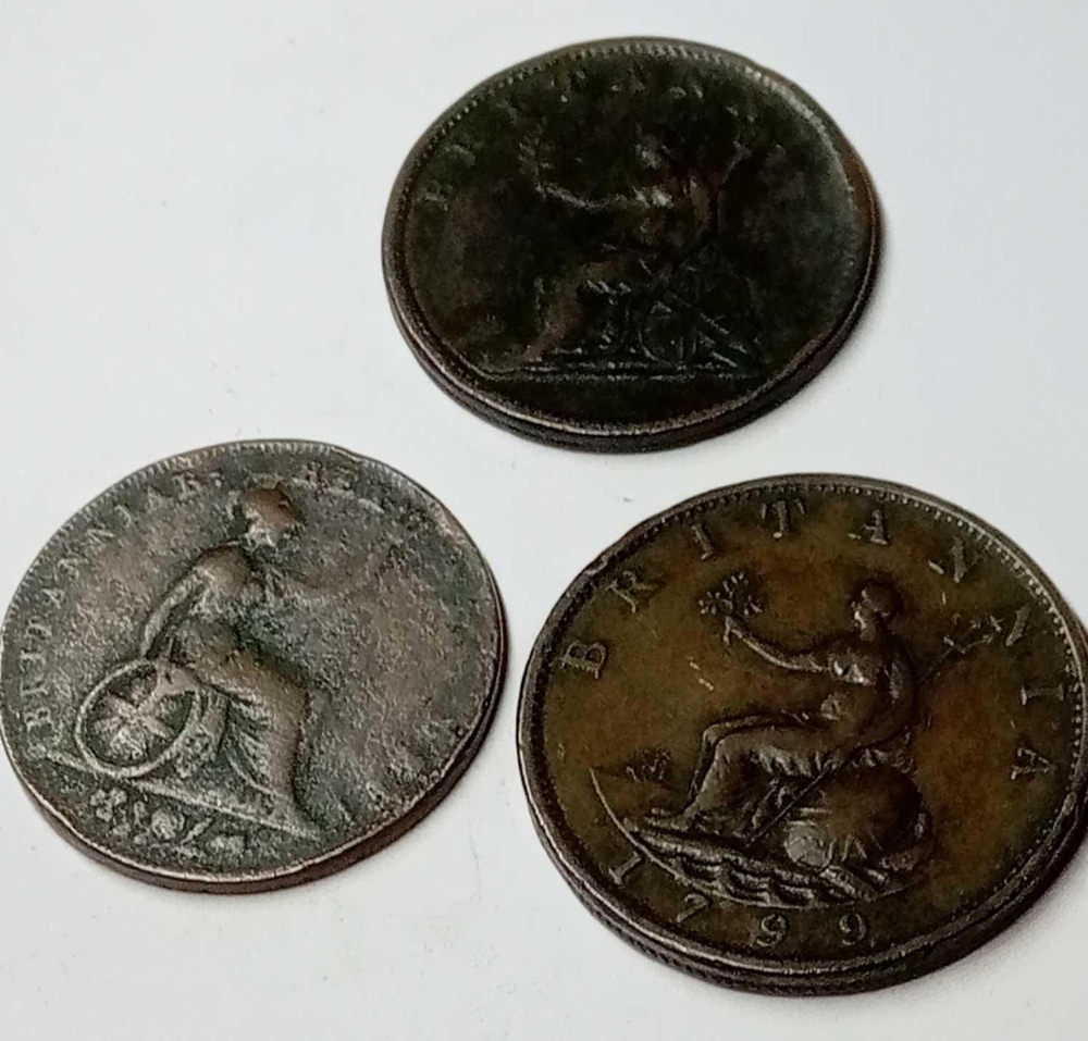 A Georgian Halfpenny 1799 and 2 others - Image 2 of 2