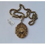 A silver gilt locket & chain - B'ham 1884