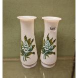 A pair of opaque glass vases painted with Lily of the Valley - 9.5" high