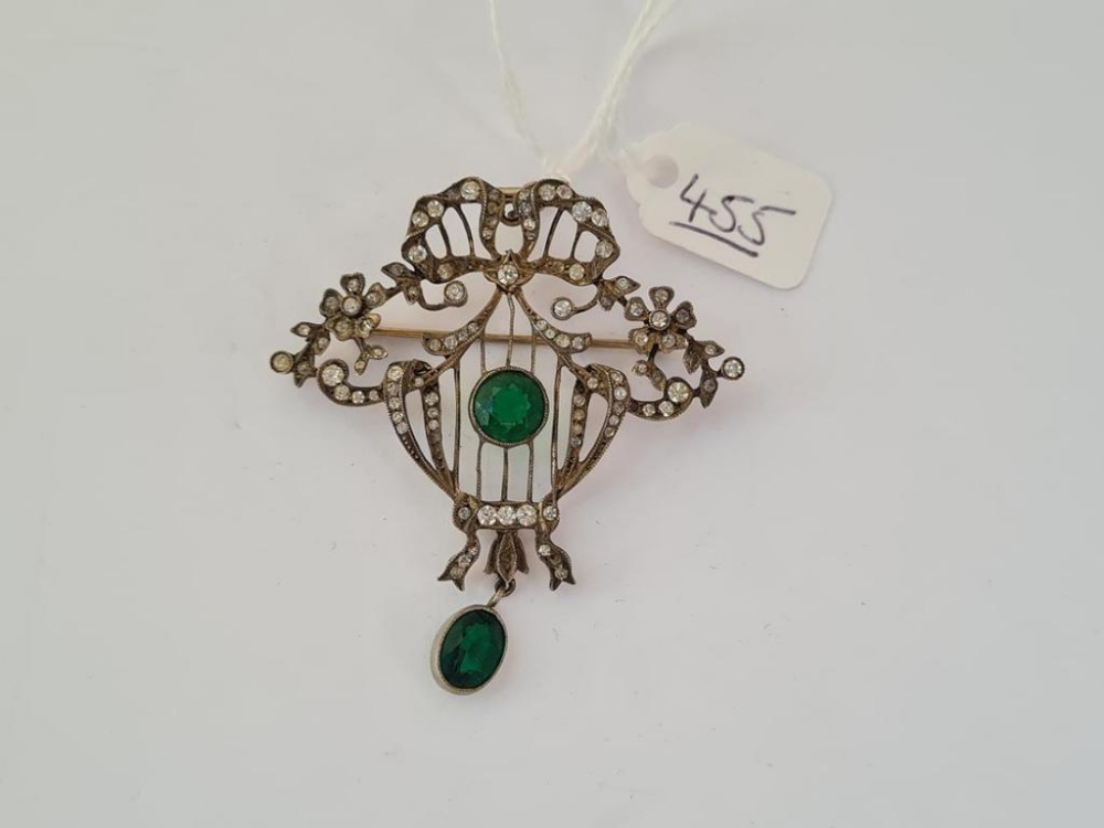 A vintage silver & paste pendant / brooch with green central stone - Image 2 of 2