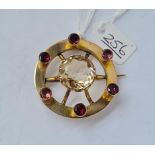 A VICTORIAN SCOTTISH BROOCH SET WITH CITRINE & GARNETS IN 15CT GOLD - 14gms
