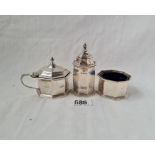 A good octagonal cruet set each with a rope twist band B'ham 1931 130 excluding BGL