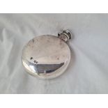 A Victorian moon shaped hip flask with bayonet cover London 1818 by EBC 108 gms