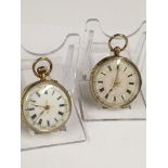 Two ladies pocket watches - (1 x old repair visible & missing back case, other complete) in 9ct