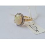 A vintage opal & diamond ring in 9ct - size L - 2.3gms