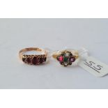 A Victorian cluster ring (B'ham 1870) in 12ct gold - size K & a garnet ring (Chester 1912) - size