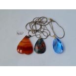 A silver moss agate pendant necklace, blue stone pendant necklace & red agate pendant
