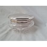 A powder bowl en suite with cut glass body 4 inches dia B'ham 1949 67n gms net