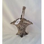 A Dutch silver (unmarked) basket embossed with cherubs 5 1/2 inches wide 197 gms