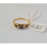 Three stone sapphire & diamond ring in 18ct gold - size M - 2.6gms