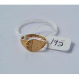 A signet ring in 9ct - size L - 1.5gms