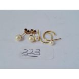 Two pairs of pearl set earrings in 9ct