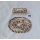 A Silver topped dressing table jar B'ham 1904 and a continental oval dish 4 1/2 inches long