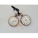 Two silver pocket watches both with seconds dials - 1 x no glass