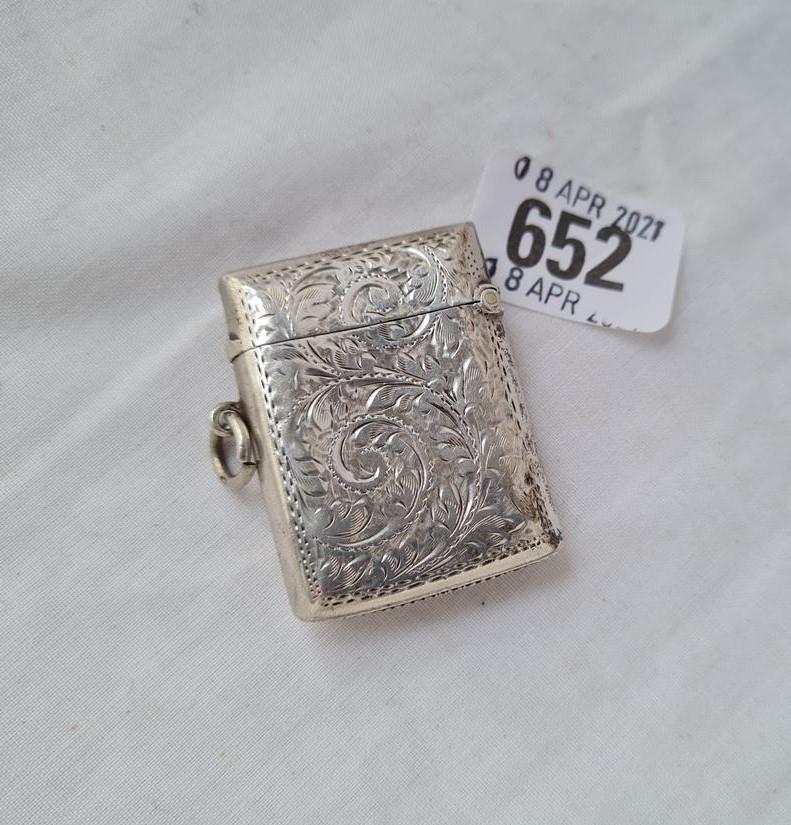 A vesta case engraved with scroll work B'ham 1900 by WT
