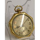 A VINTAGE GENTS WALTHAM POCKET WATCH IN 14CT SOLID GOLD