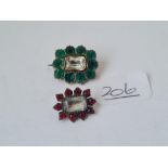 A vintage green paste brooch with crystal centre set in gold