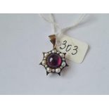 An antique cabochon, amethyst & real pearl pendant with gold back