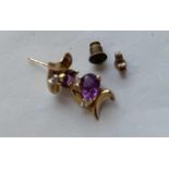 A pair of diamond & amethyst earrings (a/f) in 9ct