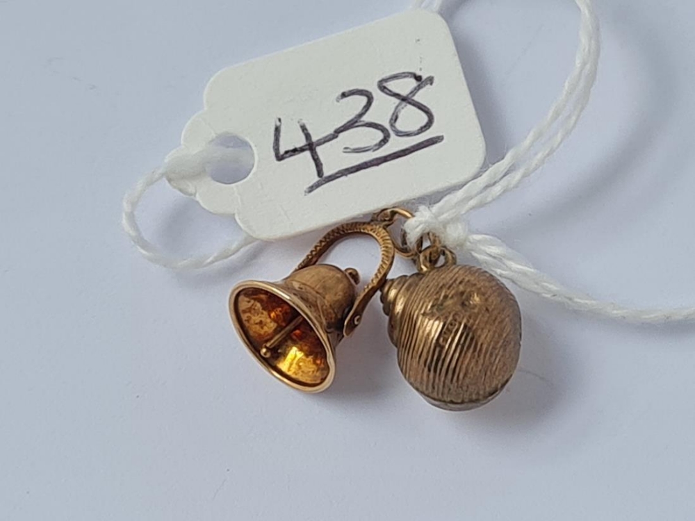 Two charms - (bell unmarked) - 1.4gms