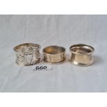A pierced napkin ring 1900 and 2 others
