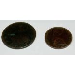 A Halfpenny 1748 and a farthing 1830