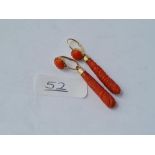 EARLY VICTORIAN GOLD & CARVED CORAL EARRINGS