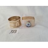 A napkin ring with Royal corps ordnance crest and another 40 gms