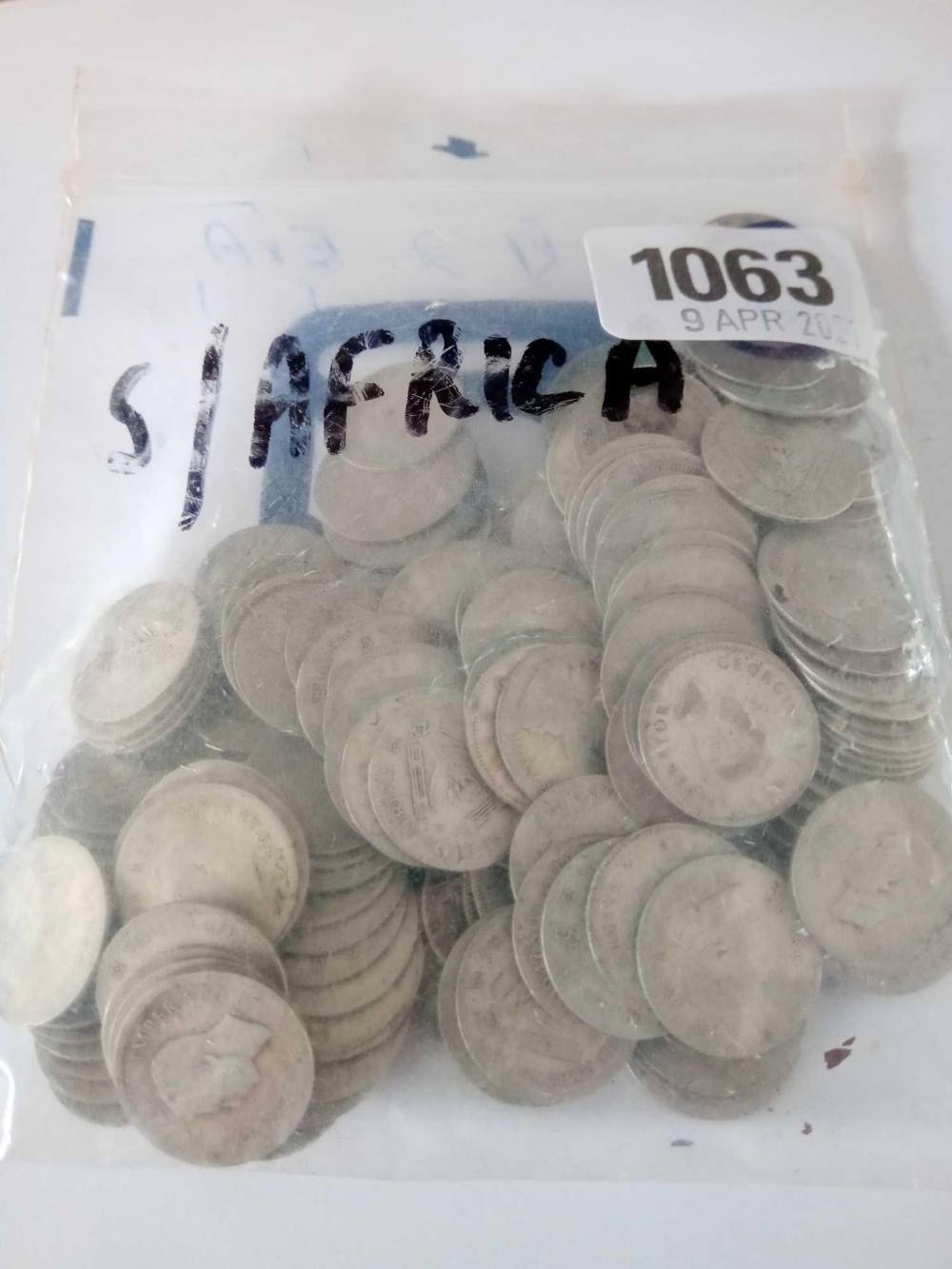 A bag of South Africa silver Threepences 250 g