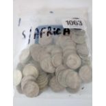 A bag of South Africa silver Threepences 250 g