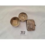 A engraved vesta case B'ham 1919 and a embossed topped jar 1901