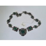 An attractive green stone panel necklace with green cabochon stones