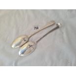 Two Georgian rat tail table spoons one 1719? 125 gms