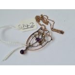 An antique amethyst & pearl pendant necklace in 9ct