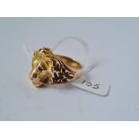 A LARGE LION FACE RING SET IN GOLD - size Y - 14.1gms