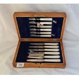 A good boxed set of 6 fruit knifes and forks with MOP handles Sheffield 1917 by M&W