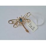 A topaz & diamond dragonfly brooch in 9ct - 3.6gms