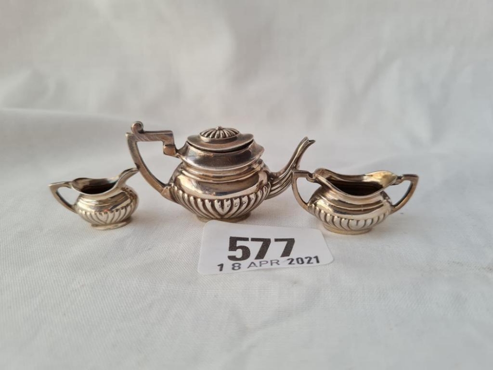 A miniature half fluted three piece tea set B'ham 1968 - Image 2 of 2