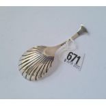 A Victorian Onslow pattern caddy spoon with shell bowl London 1889 by EH