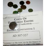 A Roman Constantine coin with certificate plus others