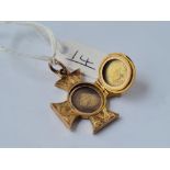 A Victorian unusual Maltese cross hair locket with opening panel set in gold - unmarked - 5.9gms