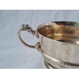 A Celtic style 2 handle bowl on rimmed foot 6 inches over handles B'ham 1957 201 gms