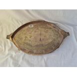 A oval Victorian Marquise shape engraved tray 18 inches long