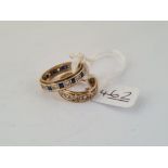 Two eternity rings in 9ct - size L & P - 6.6gms