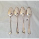 A set of 4 plain George III table spoons OE pattern London 1804 by SA 253 gms