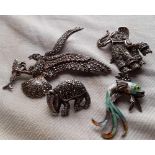 Four silver & marcasite animal brooches