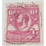 FALKLANDS SG 121a (1936/Line perf 6d issue). Fine used. Cat £28