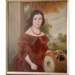 VICTORIAN SCHOOL - Half length portrait of seated young lady in landscape. 24x20